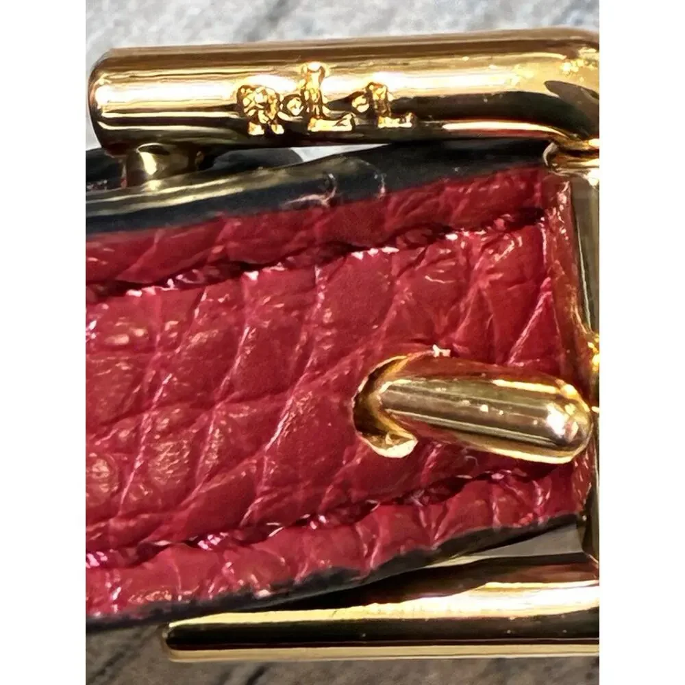 Lauren Ralph Lauren Red Pebbled Vegan Leather Camera Crossbody Purse Gold Logo